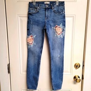 Floral Embroidered Blue Jeans